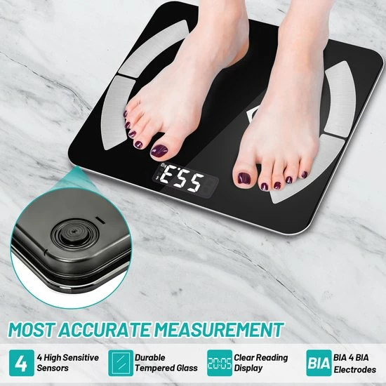 Alizendeh Bluetooth Personenweegschaal - Met Zeer Volledige Lichaamsanalyse Met Vetpercentage ? Inclusief Analyse App ? Zwart 5 Alizendeh Bluetooth Personenweegschaal - Met Zeer Volledige Lichaamsanalyse Met Vetpercentage ? Inclusief Analyse App ? Zwart - Afbeelding 3