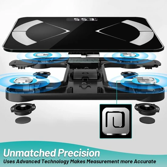 Alizendeh Bluetooth Personenweegschaal - Met Zeer Volledige Lichaamsanalyse Met Vetpercentage ? Inclusief Analyse App ? Zwart 7 Alizendeh Bluetooth Personenweegschaal - Met Zeer Volledige Lichaamsanalyse Met Vetpercentage ? Inclusief Analyse App ? Zwart - Afbeelding 5