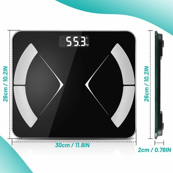 Alizendeh Bluetooth Personenweegschaal - Met Zeer Volledige Lichaamsanalyse Met Vetpercentage ? Inclusief Analyse App ? Zwart 9 Alizendeh Bluetooth Personenweegschaal - Met Zeer Volledige Lichaamsanalyse Met Vetpercentage ? Inclusief Analyse App ? Zwart - Afbeelding 7