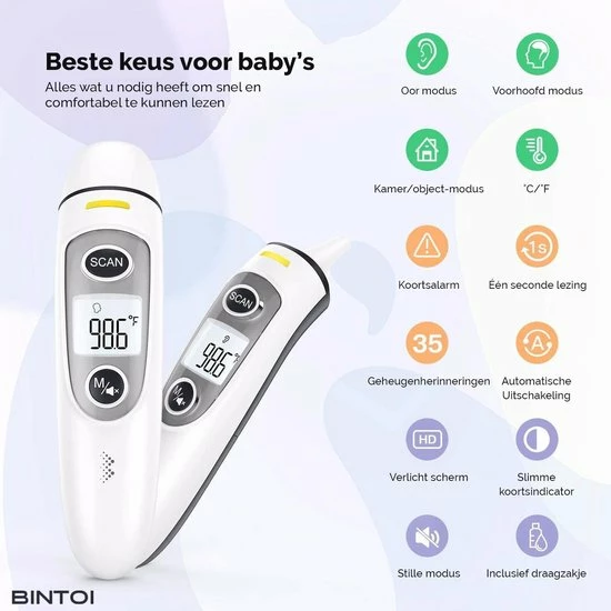 Bintoi? X200 - Thermometer Voorhoofd - Oorthermometer - Koortsthermometer 7 Bintoi? X200 - Thermometer Voorhoofd - Oorthermometer - Koortsthermometer - Afbeelding 5