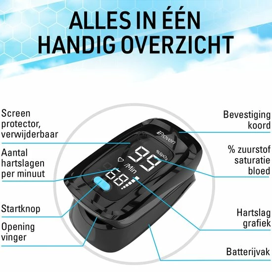 IProven OXI-27iBL - Saturatiemeter Zuurstofmeter Pulse Oximeter - Hartslag Meting - Zuurstof Meting 6 IProven OXI-27iBL - Saturatiemeter Zuurstofmeter Pulse Oximeter - Hartslag Meting - Zuurstof Meting - Afbeelding 4