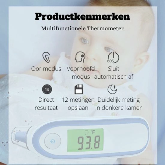 Healthline HealtLife Koortsthermometer - Temperatuurmeter - Infrarood Thermometer - Oorthermometer Voor Volwassenen, Kinderen En Baby’s - Voorhoofd Thermometer 4 Healthline HealtLife Koortsthermometer - Temperatuurmeter - Infrarood Thermometer - Oorthermometer Voor Volwassenen, Kinderen En Baby’s - Voorhoofd Thermometer - Afbeelding 2
