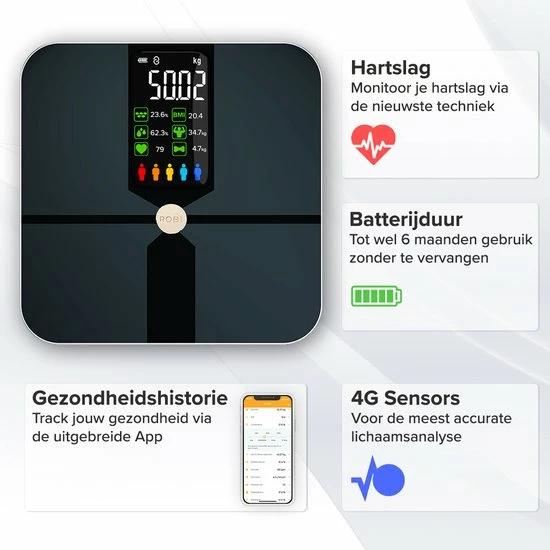 Robi Products Robi S9 Personenweegschaal Met Lichaamsanalyse - Zwart 5 Robi Products Robi S9 Personenweegschaal Met Lichaamsanalyse - Zwart - Afbeelding 3