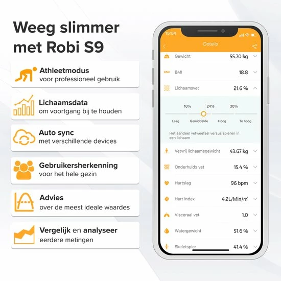 Robi Products Robi S9 Personenweegschaal Met Lichaamsanalyse - Zwart 6 Robi Products Robi S9 Personenweegschaal Met Lichaamsanalyse - Zwart - Afbeelding 4