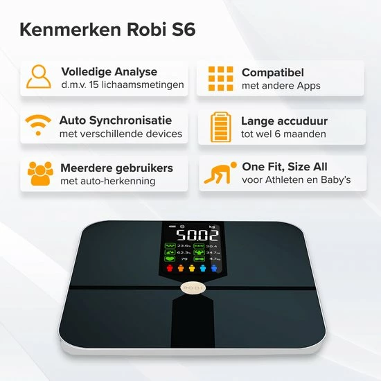 Robi Products Robi S9 Personenweegschaal Met Lichaamsanalyse - Zwart 7 Robi Products Robi S9 Personenweegschaal Met Lichaamsanalyse - Zwart - Afbeelding 5