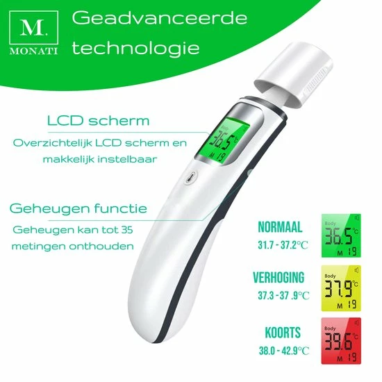 Monati 3 In 1 Infrarood Koortsthermometer - Nauwkeurige Meting Van Lichaam, Voorhoofd, Oor En Binnen - Voor Volwassenen En Baby's 5 Monati 3 In 1 Infrarood Koortsthermometer - Nauwkeurige Meting Van Lichaam, Voorhoofd, Oor En Binnen - Voor Volwassenen En Baby's - Afbeelding 3