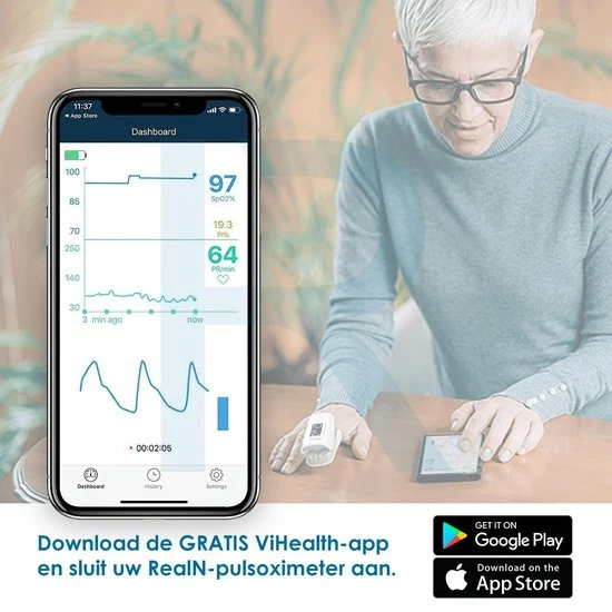 RealN WELLUE Professionele Saturatiemeter Met VIHEALTH-App - Oximeter - Hartslagmeter - Zuurstofmeter Vinger - Pulse Oximeter - Led Scherm - Wit 6 RealN WELLUE Professionele Saturatiemeter Met VIHEALTH-App - Oximeter - Hartslagmeter - Zuurstofmeter Vinger - Pulse Oximeter - Led Scherm - Wit - Afbeelding 4