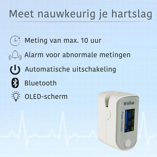 RealN WELLUE Professionele Saturatiemeter Met VIHEALTH-App - Oximeter - Hartslagmeter - Zuurstofmeter Vinger - Pulse Oximeter - Led Scherm - Wit 9 RealN WELLUE Professionele Saturatiemeter Met VIHEALTH-App - Oximeter - Hartslagmeter - Zuurstofmeter Vinger - Pulse Oximeter - Led Scherm - Wit - Afbeelding 7