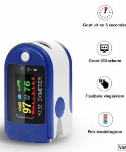 Merkloos Zuurstof- Hartslagmeter - Saturatiemeter - Blauw Wit -Yunmai Shop 550x550 733