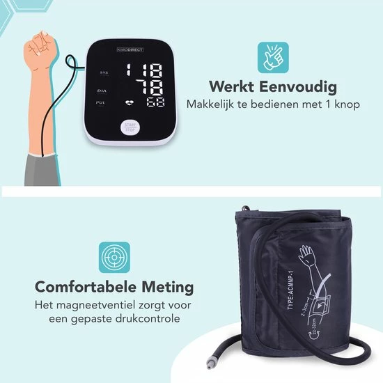 KIMO DIRECT Bloeddrukmeter - Automatisch - Bloeddrukmeter Bovenarm - Hartslagmeter - Nauwkeurige Meting - Groot Scherm 5 KIMO DIRECT Bloeddrukmeter - Automatisch - Bloeddrukmeter Bovenarm - Hartslagmeter - Nauwkeurige Meting - Groot Scherm - Afbeelding 3