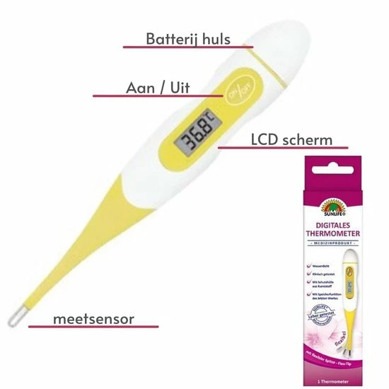 Sunlife Digitale Thermometer Flexibele Soft Tip - Lichaam - Koortsthermometer Baby - Staafthermometer Volwassenen - Rectaal - Lichaamsthermometer - Oorthermometer 9 Sunlife Digitale Thermometer Flexibele Soft Tip - Lichaam - Koortsthermometer Baby - Staafthermometer Volwassenen - Rectaal - Lichaamsthermometer - Oorthermometer - Afbeelding 7