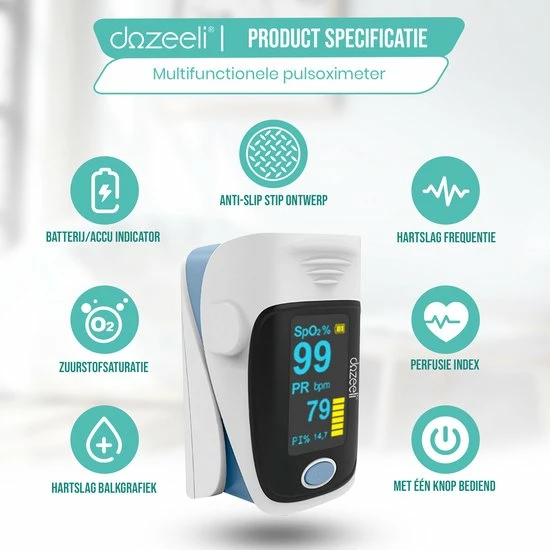 Dozeeli? Saturatiemeter Zuurstofmeter Vinger - Oximeter - FAGG Medische Kwalificatie En Inspectie + CE - NL Handleiding - Opberghoes Koord + Panasonic Batteijen - Blauw 5 Dozeeli? Saturatiemeter Zuurstofmeter Vinger - Oximeter - FAGG Medische Kwalificatie En Inspectie + CE - NL Handleiding - Opberghoes Koord + Panasonic Batteijen - Blauw - Afbeelding 3