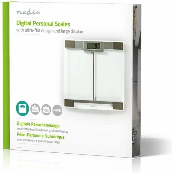 Nedis Personenweegschaal | Digitaal | Transparant | Gehard Glas | Maximaal Weegvermogen: 180 Kg 9 Nedis Personenweegschaal | Digitaal | Transparant | Gehard Glas | Maximaal Weegvermogen: 180 Kg - Afbeelding 7
