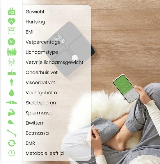 Formilo Premium Slimme Weegschaal Met 15x Lichaamsanalyse - ITO Weegschaal Met Hartslagmeter - Digitaal - Grijs 4 Formilo Premium Slimme Weegschaal Met 15x Lichaamsanalyse - ITO Weegschaal Met Hartslagmeter - Digitaal - Grijs - Afbeelding 2