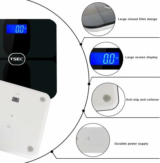 Naisidier - Smart Bluetooth Weegschaal (IOS, Android) - Personenweegschaal - Digitaal Bluetooth Weegschaal - Verlicht LCD Scherm - Zwart 6 Naisidier - Smart Bluetooth Weegschaal (IOS, Android) - Personenweegschaal - Digitaal Bluetooth Weegschaal - Verlicht LCD Scherm - Zwart - Afbeelding 4