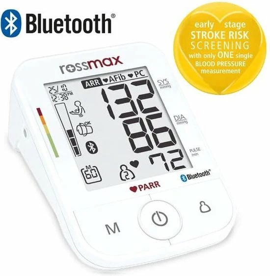Rossmax X5 BT - Bloeddrukmeter Bovenarm Hartstichting - Klinisch Gevalideerd - Hartslagmeter - Bluetooth - Smartphone App - Onregelmatige Hartslag - AFib En PC Detectie - Geheugen - Gemiddelde Ochtend En Avond - 2 Gebruikers En Gastmodus 5 Rossmax X5 BT - Bloeddrukmeter Bovenarm Hartstichting - Klinisch Gevalideerd - Hartslagmeter - Bluetooth - Smartphone App - Onregelmatige Hartslag - AFib En PC Detectie - Geheugen - Gemiddelde Ochtend En Avond - 2 Gebruikers En Gastmodus - Afbeelding 3