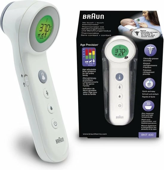 Braun Digitale Thermometer + Handige Opbergetui - Voorhoofdthermometer - Age Precision Technologie - Contactloze Meting - Geschikt Voor Baby's, Kinderen & Volwassenen - Koortsindicator Met Leeftijdsinstelling - Met Stiltemodus - BNT400- Wit 14 Braun Digitale Thermometer + Handige Opbergetui - Voorhoofdthermometer - Age Precision Technologie - Contactloze Meting - Geschikt Voor Baby's, Kinderen & Volwassenen - Koortsindicator Met Leeftijdsinstelling - Met Stiltemodus - BNT400- Wit - Afbeelding 12