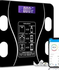 Merkloos Digitale Smart Weegschaal - Personenweegschaal - Met Lichaamsanalyse - USB Oplaadbaar - Met App - Zwart