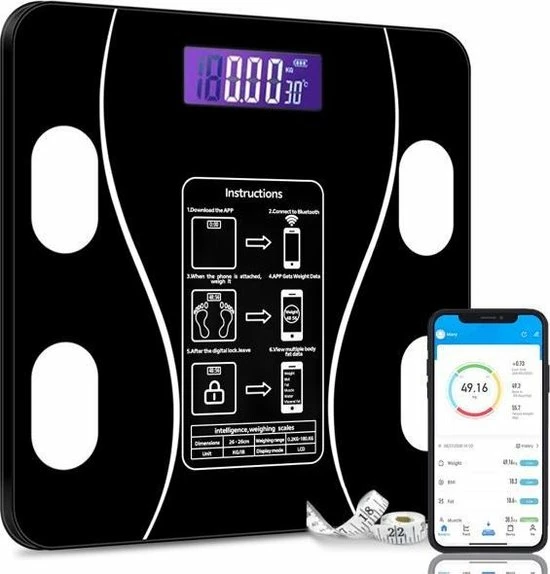 Merkloos Digitale Smart Weegschaal - Personenweegschaal - Met Lichaamsanalyse - USB Oplaadbaar - Met App - Zwart 3 Merkloos Digitale Smart Weegschaal - Personenweegschaal - Met Lichaamsanalyse - USB Oplaadbaar - Met App - Zwart