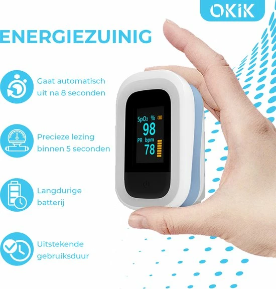 Okik Luxe Saturatiemeter Met Hartslagmeter ? Zuurstofmeter Vinger ? Pulse Oximeter 5 Okik Luxe Saturatiemeter Met Hartslagmeter ? Zuurstofmeter Vinger ? Pulse Oximeter - Afbeelding 3