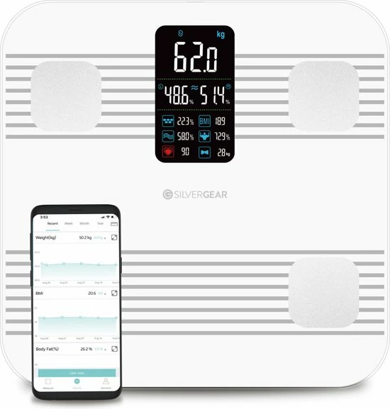 Silvergear Premium Slimme Weegschaal Met Hartslagmeter ? 17x Lichaamsanalyse Metingen - Gratis App - Wit 3 Silvergear Premium Slimme Weegschaal Met Hartslagmeter ? 17x Lichaamsanalyse Metingen - Gratis App - Wit