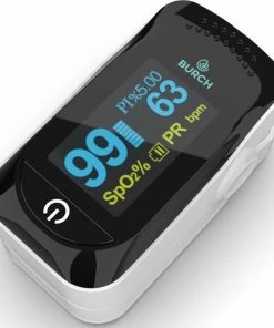 BURCH Med ® Saturatiemeter Zuurstofmeter Vinger - Oximeter - CE + FAGG Medische Kwalificatie En Inspectie - NL Handleiding - Koord + Batt.
