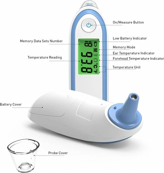 Boxym Infrarood Oorthermometer - Kinderen En Volwassenen - Snelle Meting - Koortsthermometer - Voorhoofd - Blauw 9 Boxym Infrarood Oorthermometer - Kinderen En Volwassenen - Snelle Meting - Koortsthermometer - Voorhoofd - Blauw - Afbeelding 7