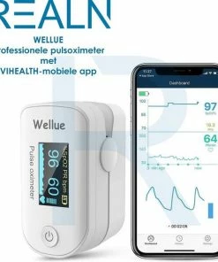 RealN WELLUE Professionele Saturatiemeter Met VIHEALTH-App - Oximeter - Hartslagmeter - Zuurstofmeter Vinger - Pulse Oximeter - Led Scherm - Wit