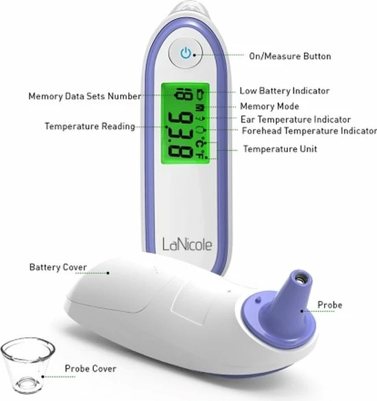 LaNicole?-Infrarood-oor-voorhoofd-thermometer-Groen-koorts-lichaamstemperatuur-baby-kind-volwassen 8 LaNicole?-Infrarood-oor-voorhoofd-thermometer-Groen-koorts-lichaamstemperatuur-baby-kind-volwassen - Afbeelding 6