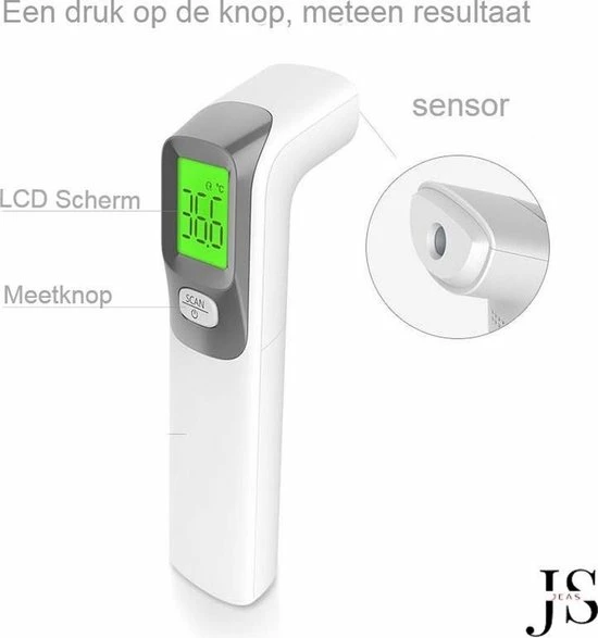 JEAS® - Thermometer Voorhoofd - Koortsthermometer- Infrarood Thermometer - Incl. Batterijen 4 JEAS® - Thermometer Voorhoofd - Koortsthermometer- Infrarood Thermometer - Incl. Batterijen - Afbeelding 2