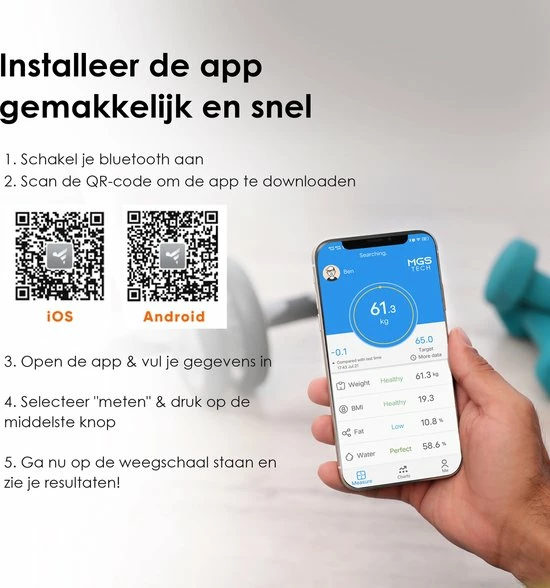 MGS Tech Slimme Personenweegschaal Met Volledig Lichaamsanalyse En Vetpercentage - Digitale Bluetooth Weegschaal Met App - Beste Koop 9 MGS Tech Slimme Personenweegschaal Met Volledig Lichaamsanalyse En Vetpercentage - Digitale Bluetooth Weegschaal Met App - Beste Koop - Afbeelding 7