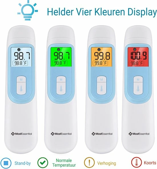 MostEssential Premium Koortsthermometer - Infrarood Thermometer - Thermometer Voorhoofd - Oorthermometer - Contactloos - Koortsthermometer Voor Volwassenen, Kinderen En Baby's - 20D 6 MostEssential Premium Koortsthermometer - Infrarood Thermometer - Thermometer Voorhoofd - Oorthermometer - Contactloos - Koortsthermometer Voor Volwassenen, Kinderen En Baby's - 20D - Afbeelding 4