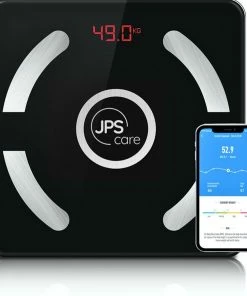 JPS Care? Personenweegschaal - Smart Weegschaal - Met 12 Lichaamsanalyse & Vetpercentage Metingen - Digitaal - Bluetooth Met App - Oplaadbaar Met 6 Maanden Batterij - Zwart