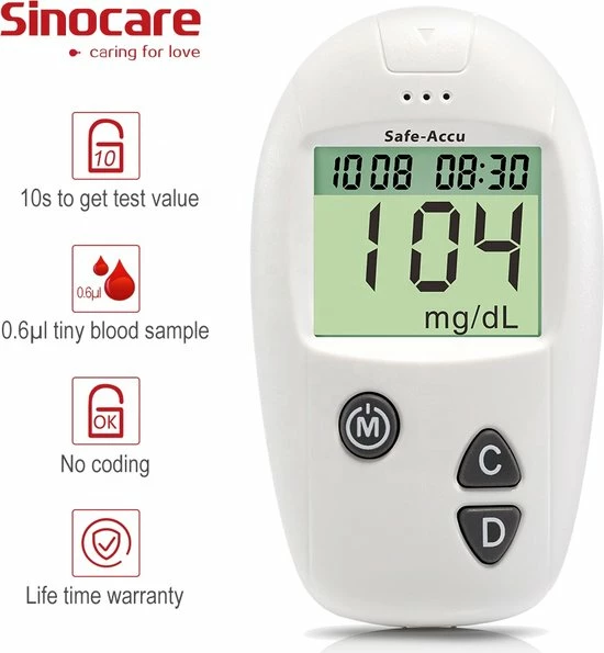 Sinocare Bloedglucose Meter ? Met 100 Test Strips En 100 Lancetten ? Diabetes ? Bloedsuiker Meter ? Bloedglucose Meter 7 Sinocare Bloedglucose Meter ? Met 100 Test Strips En 100 Lancetten ? Diabetes ? Bloedsuiker Meter ? Bloedglucose Meter - Afbeelding 5