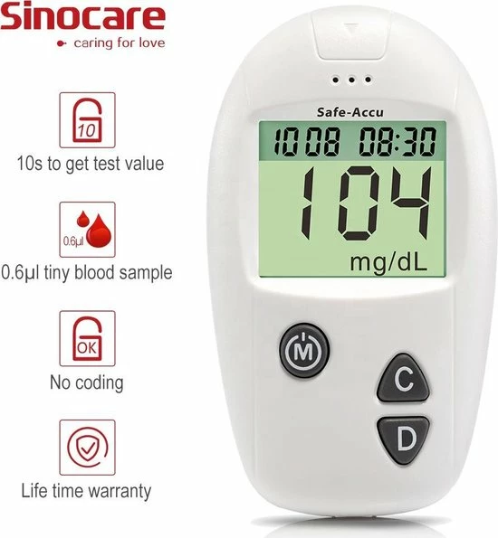 Sinocare - Sinocare Bloedglucosemeter, Safe-Accu Bloedglucosetestkit Met Bloedglucoseteststrips X 50 + Bloedsuikertestlancet X 50 + Diabetische Prikpen Zonder Code - Mg/dL 9 Sinocare - Sinocare Bloedglucosemeter, Safe-Accu Bloedglucosetestkit Met Bloedglucoseteststrips X 50 + Bloedsuikertestlancet X 50 + Diabetische Prikpen Zonder Code - Mg/dL - Afbeelding 7