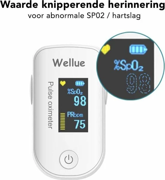 RealN WELLUE Professionele Saturatiemeter Met VIHEALTH-App - Oximeter - Hartslagmeter - Zuurstofmeter Vinger - Pulse Oximeter - Led Scherm - Wit 5 RealN WELLUE Professionele Saturatiemeter Met VIHEALTH-App - Oximeter - Hartslagmeter - Zuurstofmeter Vinger - Pulse Oximeter - Led Scherm - Wit - Afbeelding 3