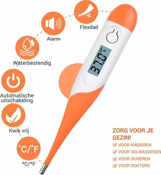 Premium Commerce Thermometer Lichaam - Koortsthermometer Voor Volwassenen - Oranje - Incl. Opbergcase En Handleiding! 5 Premium Commerce Thermometer Lichaam - Koortsthermometer Voor Volwassenen - Oranje - Incl. Opbergcase En Handleiding! - Afbeelding 3