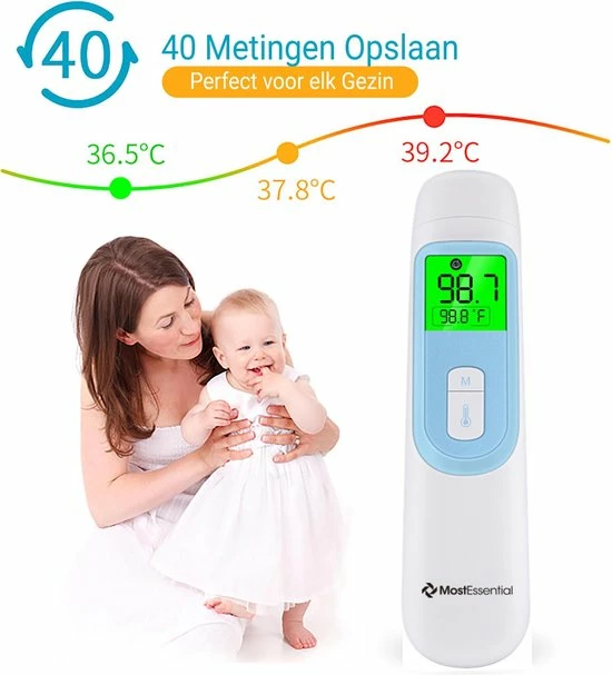 MostEssential Premium Koortsthermometer - Infrarood Thermometer - Thermometer Voorhoofd - Oorthermometer - Contactloos - Koortsthermometer Voor Volwassenen, Kinderen En Baby's - 20D 13 MostEssential Premium Koortsthermometer - Infrarood Thermometer - Thermometer Voorhoofd - Oorthermometer - Contactloos - Koortsthermometer Voor Volwassenen, Kinderen En Baby's - 20D - Afbeelding 11