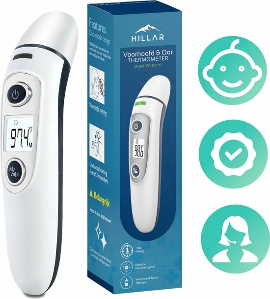 Hillar 4 In 1 Infrarood Thermometer Baby - Oorthermometer - Digitale Thermometer Voorhoofd - Koortsthermometer Oor 3 Hillar 4 In 1 Infrarood Thermometer Baby - Oorthermometer - Digitale Thermometer Voorhoofd - Koortsthermometer Oor