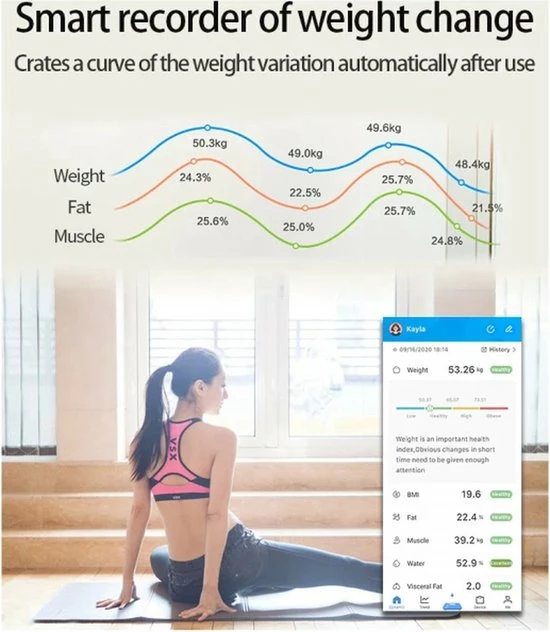 Merkloos Digitale Smart Weegschaal - Personenweegschaal - Met Lichaamsanalyse - USB Oplaadbaar - Met App - Zwart 11 Merkloos Digitale Smart Weegschaal - Personenweegschaal - Met Lichaamsanalyse - USB Oplaadbaar - Met App - Zwart - Afbeelding 9