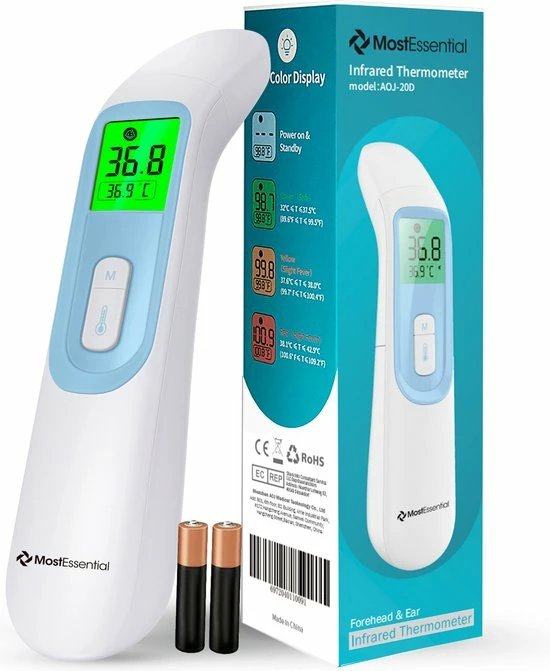 MostEssential Premium Koortsthermometer - Infrarood Thermometer - Thermometer Voorhoofd - Oorthermometer - Contactloos - Koortsthermometer Voor Volwassenen, Kinderen En Baby's - 20D 3 MostEssential Premium Koortsthermometer - Infrarood Thermometer - Thermometer Voorhoofd - Oorthermometer - Contactloos - Koortsthermometer Voor Volwassenen, Kinderen En Baby's - 20D