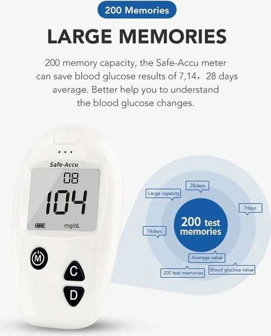Sinocare Bloedglucose Meter ? Met 100 Test Strips En 100 Lancetten ? Diabetes ? Bloedsuiker Meter ? Bloedglucose Meter 6 Sinocare Bloedglucose Meter ? Met 100 Test Strips En 100 Lancetten ? Diabetes ? Bloedsuiker Meter ? Bloedglucose Meter - Afbeelding 4