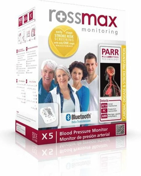 Rossmax X5 BT - Bloeddrukmeter Bovenarm Hartstichting - Klinisch Gevalideerd - Hartslagmeter - Bluetooth - Smartphone App - Onregelmatige Hartslag - AFib En PC Detectie - Geheugen - Gemiddelde Ochtend En Avond - 2 Gebruikers En Gastmodus 6 Rossmax X5 BT - Bloeddrukmeter Bovenarm Hartstichting - Klinisch Gevalideerd - Hartslagmeter - Bluetooth - Smartphone App - Onregelmatige Hartslag - AFib En PC Detectie - Geheugen - Gemiddelde Ochtend En Avond - 2 Gebruikers En Gastmodus - Afbeelding 4