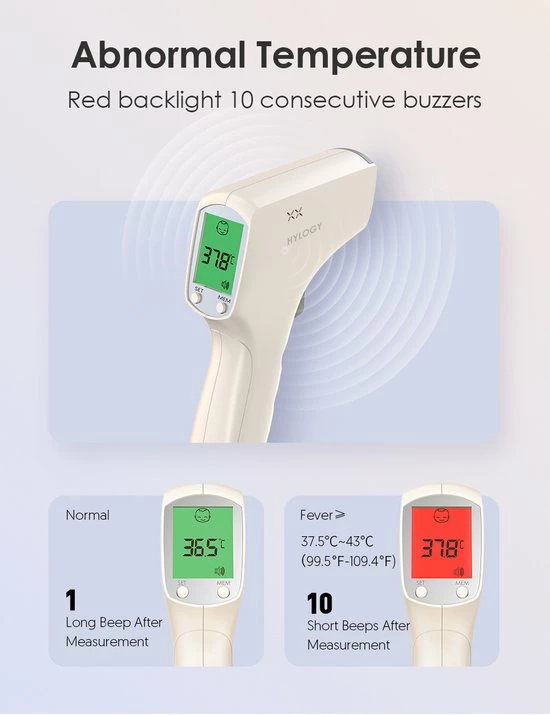 HYLOGY Thermometer Voor Volwassenen Digitaal - Infrarood Koortsthermometer Contactloze - Thermometer Lichaam Kinderen - Voorhoofd Thermometer Baby Met Lcd Display 6 HYLOGY Thermometer Voor Volwassenen Digitaal - Infrarood Koortsthermometer Contactloze - Thermometer Lichaam Kinderen - Voorhoofd Thermometer Baby Met Lcd Display - Afbeelding 4