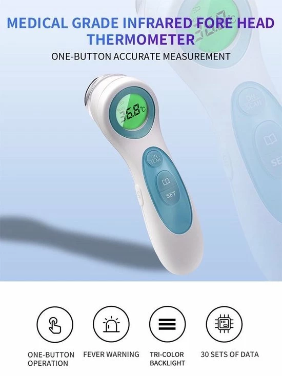 Infrarood Thermometer- Koorts- Contactloos- Thermometer Lichaam, Voorhoofd, Oor- Professioneel- Medisch- Baby, Kinderen, Volwassenen- Digitaal- CE Gecertificeerd, Hygi?nisch, Veilig, Makai 8 Infrarood Thermometer- Koorts- Contactloos- Thermometer Lichaam, Voorhoofd, Oor- Professioneel- Medisch- Baby, Kinderen, Volwassenen- Digitaal- CE Gecertificeerd, Hygi?nisch, Veilig, Makai - Afbeelding 6